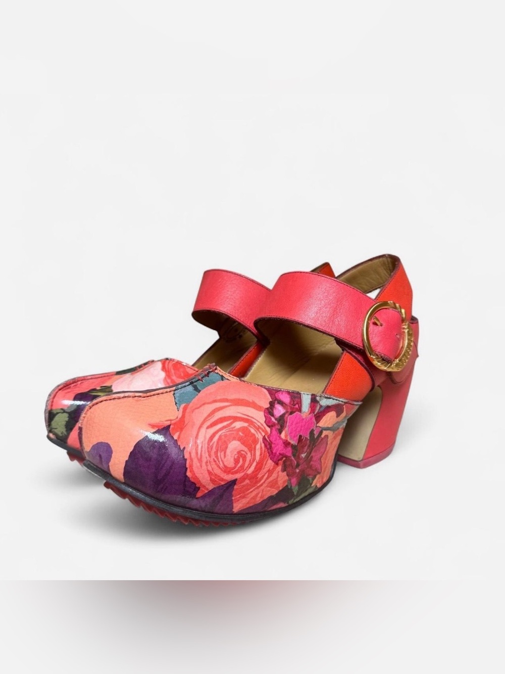 John Fluevog 2018 Prepare Guide Platform Mary Jane Heels in Pink Floral Pattern